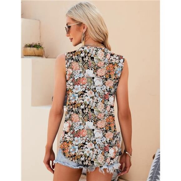 Summer Sleeveless Square Neck Tops Flowy Pleated Tunic Tank Tops for Women - Picture 3 of 6